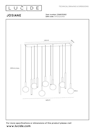 Lucide JOSIANE - Pendant light - 7xG9 - Black - Vibes